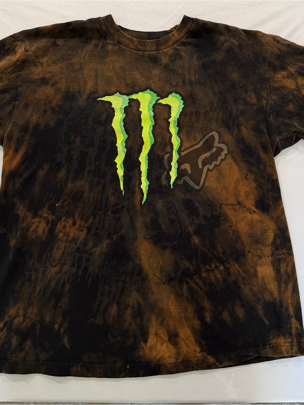 Fox Black & Brown Tie-Dye Tee with Neon Green Logo - Fox x Monster Style